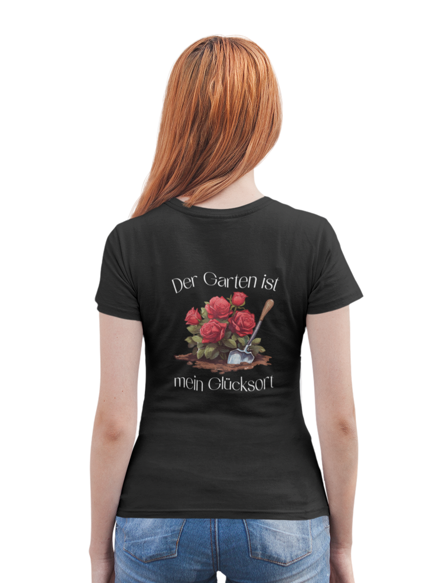 Der Garten ist mein Glücksort - Rückenaufdruck - Unisex Shirt - PflanzenFan