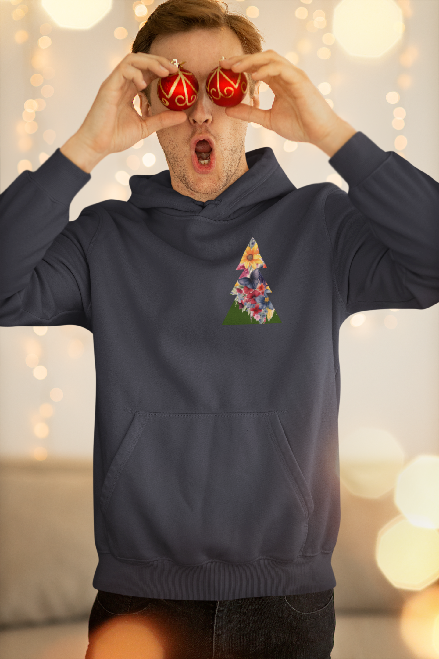 Weihnachtsbaum mit Blumen - Unisex Organic Hoodie